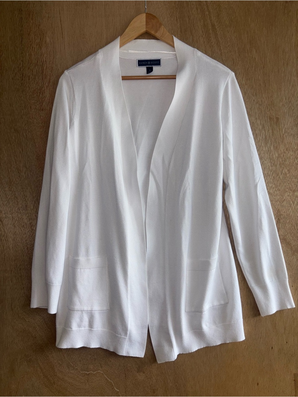 White Longline Cardigan Coastal Preppy Quiet Luxury Karen Scott M